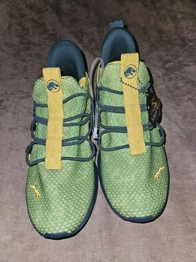 Puma Kids Green Sneakers with Yellow Pull Tabs